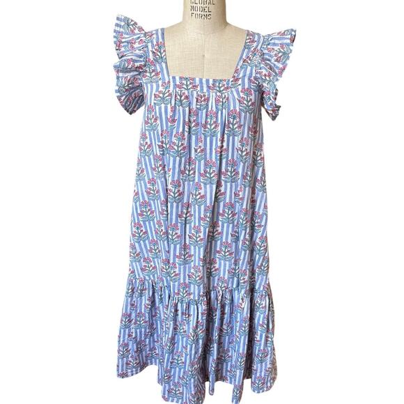 Ophelia & Indigo Floral Block Print Ruffled Midi Sundress Size XS X-Small - Picture 1 of 8